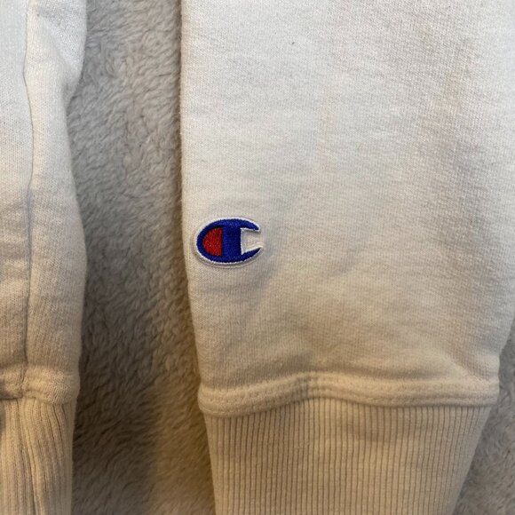 Champion Mens Hoodie Small White With Side Stripe Logo Front Pocket Drawstring - Picture 10 of 11